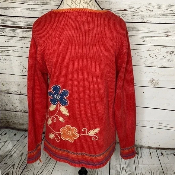 Coldwater Creek Orange Floral V-Neck Sweater - Picture 6 of 6